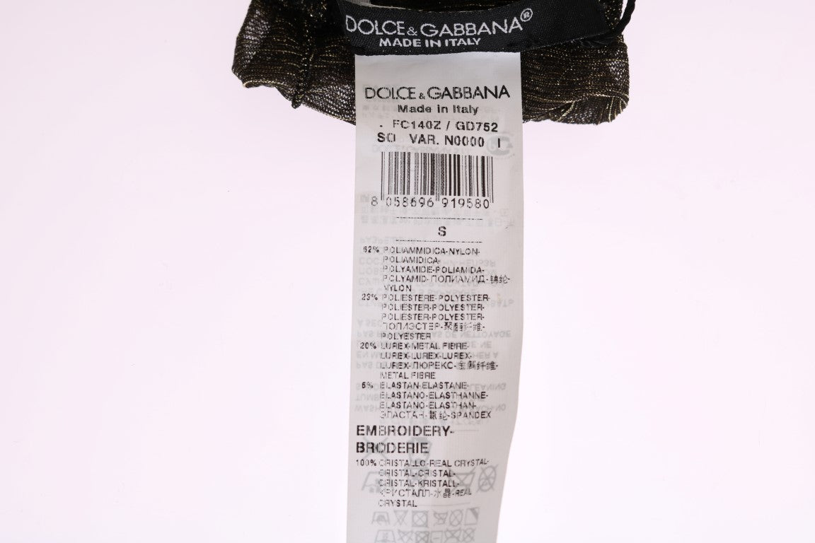 Dolce & Gabbana Black Stretch Floral Clear Crystal Socks | Regal Royce