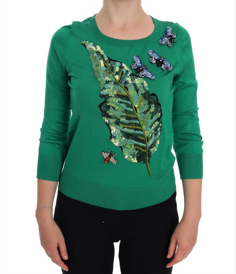 Dolce & Gabbana Green Silk Crystal Banana Sweater | Regal Royce