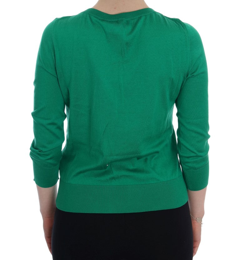 Dolce & Gabbana Green Silk Crystal Banana Sweater | Regal Royce
