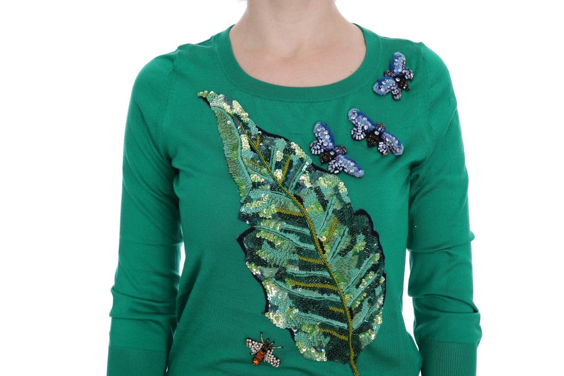 Dolce & Gabbana Green Silk Crystal Banana Sweater | Regal Royce