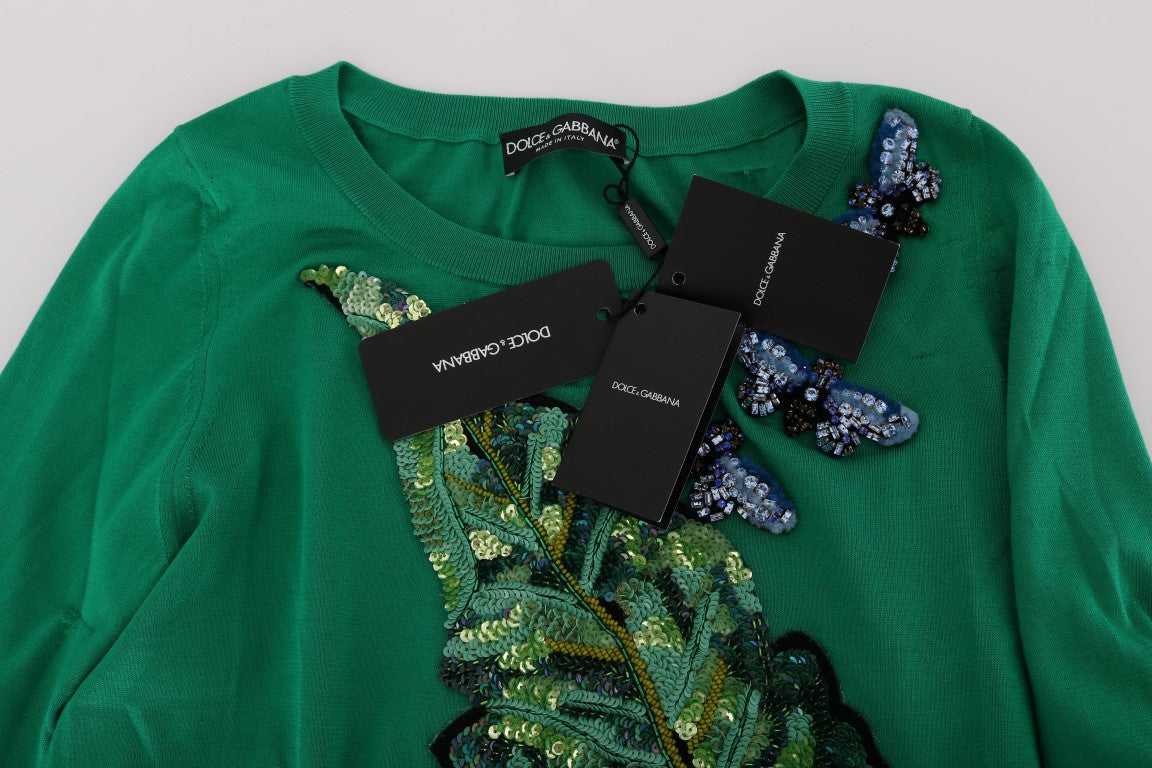 Dolce & Gabbana Green Silk Crystal Banana Sweater | Regal Royce