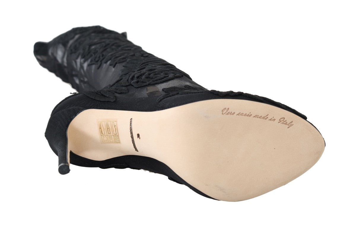 Dolce & Gabbana Black Floral Embroidered Socks Boots | Regal Royce