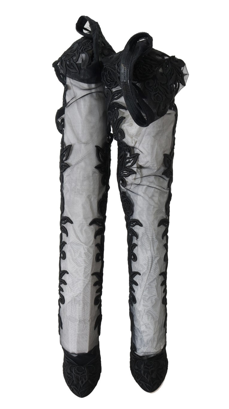 Dolce & Gabbana Black Floral Embroidered Socks Boots | Regal Royce