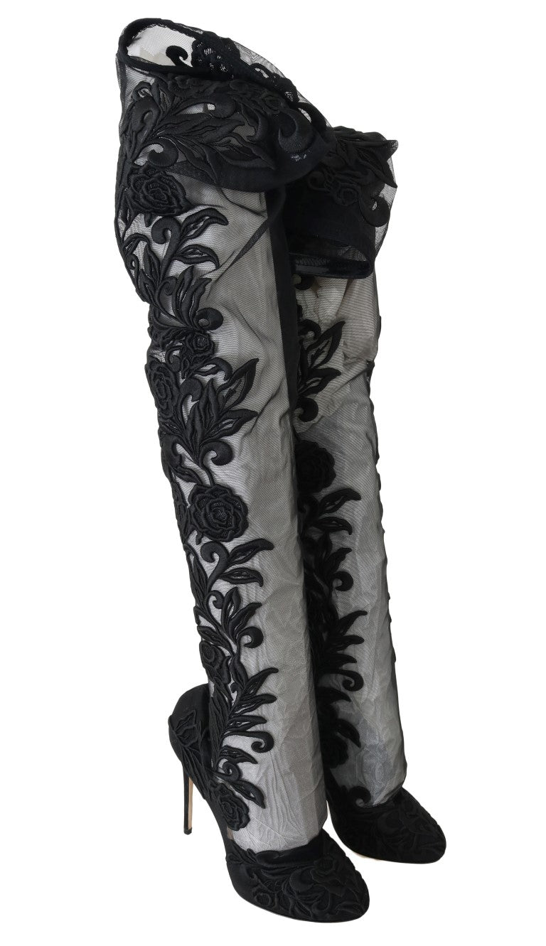 Dolce & Gabbana Black Floral Embroidered Socks Boots | Regal Royce