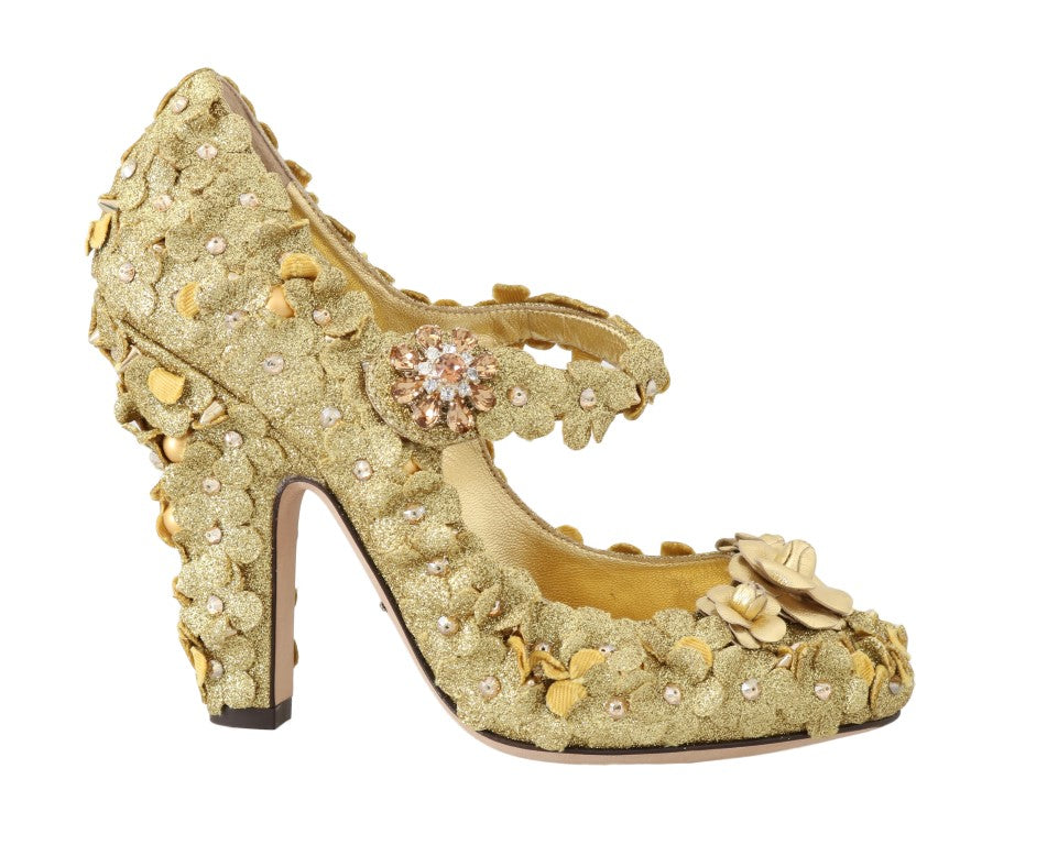 Dolce & Gabbana Gold Floral Crystal Mary Janes Pumps | Regal Royce