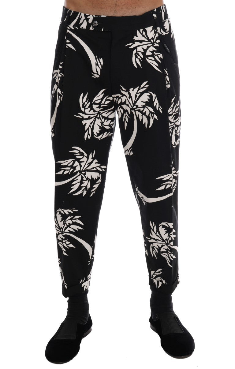 Dolce & Gabbana Black Tree Cotton Stretch Pants | Regal Royce
