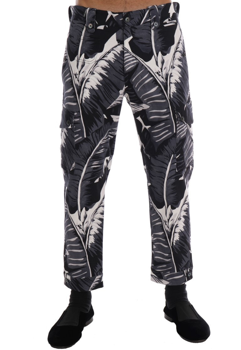 Dolce & Gabbana Gray Banana Leaf Cotton Pants | Regal Royce