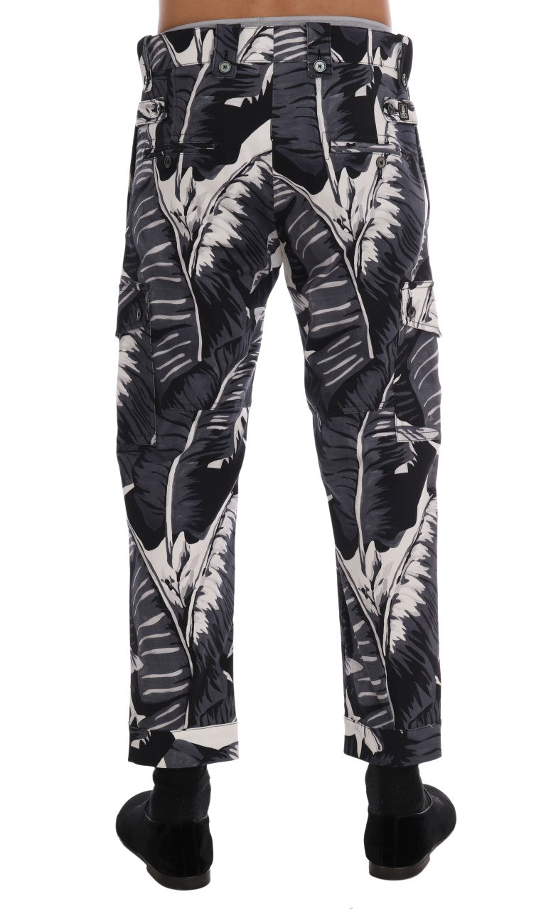 Dolce & Gabbana Gray Banana Leaf Cotton Pants | Regal Royce