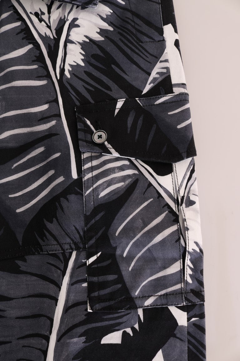 Dolce & Gabbana Gray Banana Leaf Cotton Pants | Regal Royce