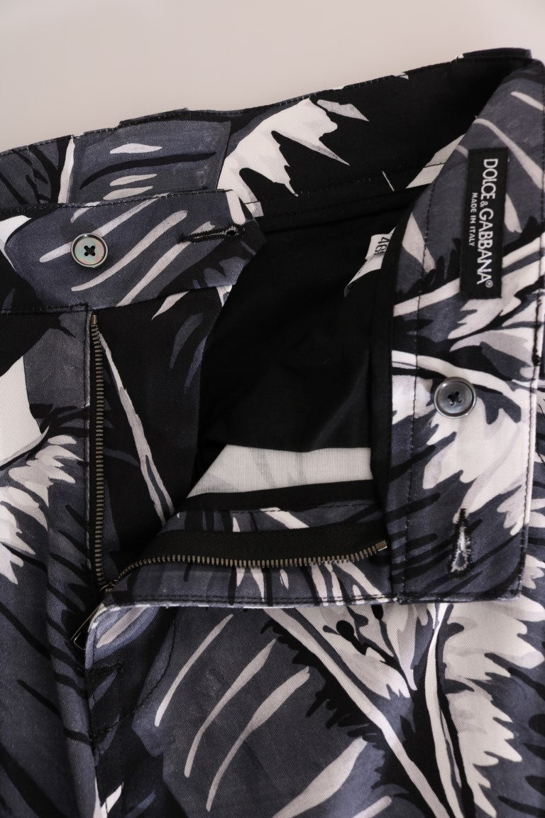 Dolce & Gabbana Gray Banana Leaf Cotton Pants | Regal Royce