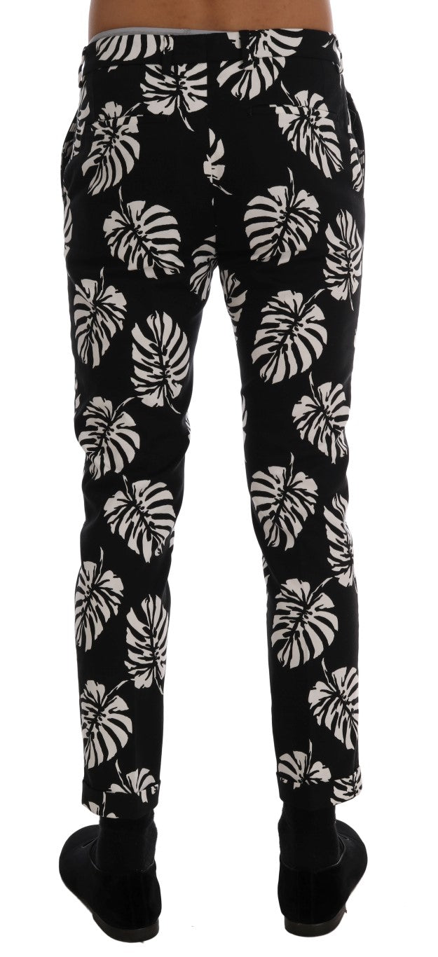 Dolce & Gabbana White Black Leaf Cotton Stretch Slim Pants | Regal Royce
