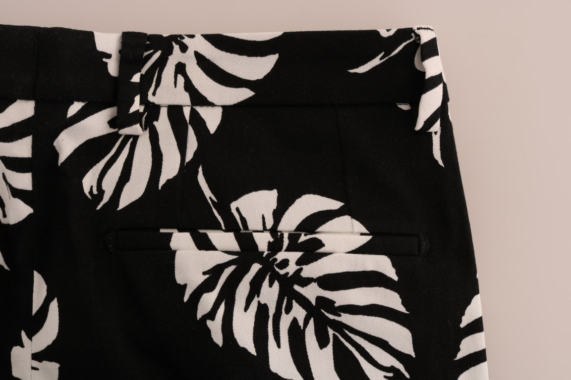 Dolce & Gabbana White Black Leaf Cotton Stretch Slim Pants | Regal Royce