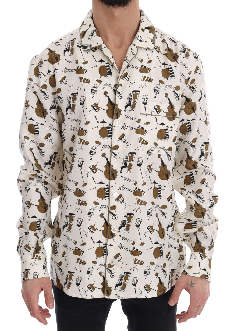 Dolce & Gabbana White Silk JAZZ Motive Print Shirt | Regal Royce