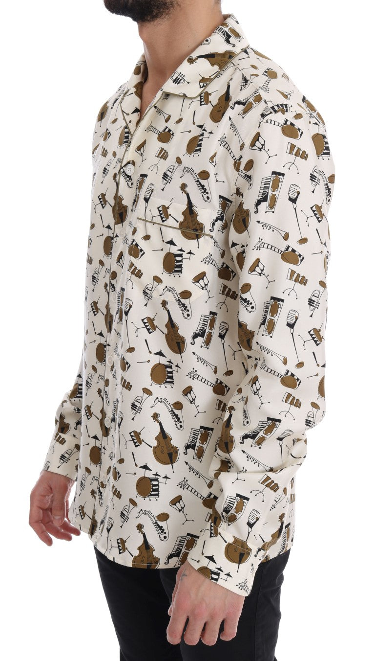 Dolce & Gabbana White Silk JAZZ Motive Print Shirt | Regal Royce