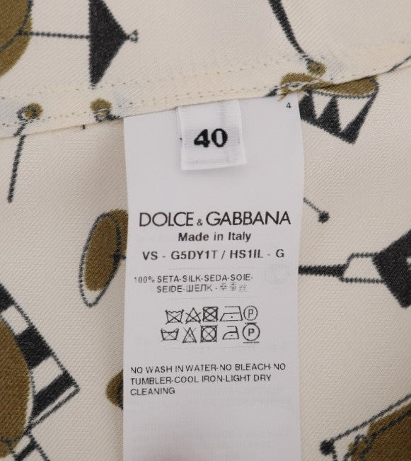 Dolce & Gabbana White Silk JAZZ Motive Print Shirt | Regal Royce