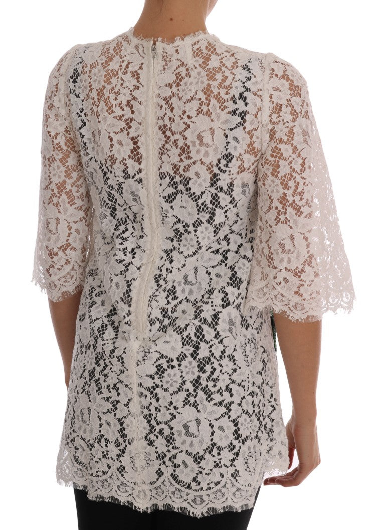 Dolce & Gabbana White Crystal Embellished Lace Blouse | Regal Royce