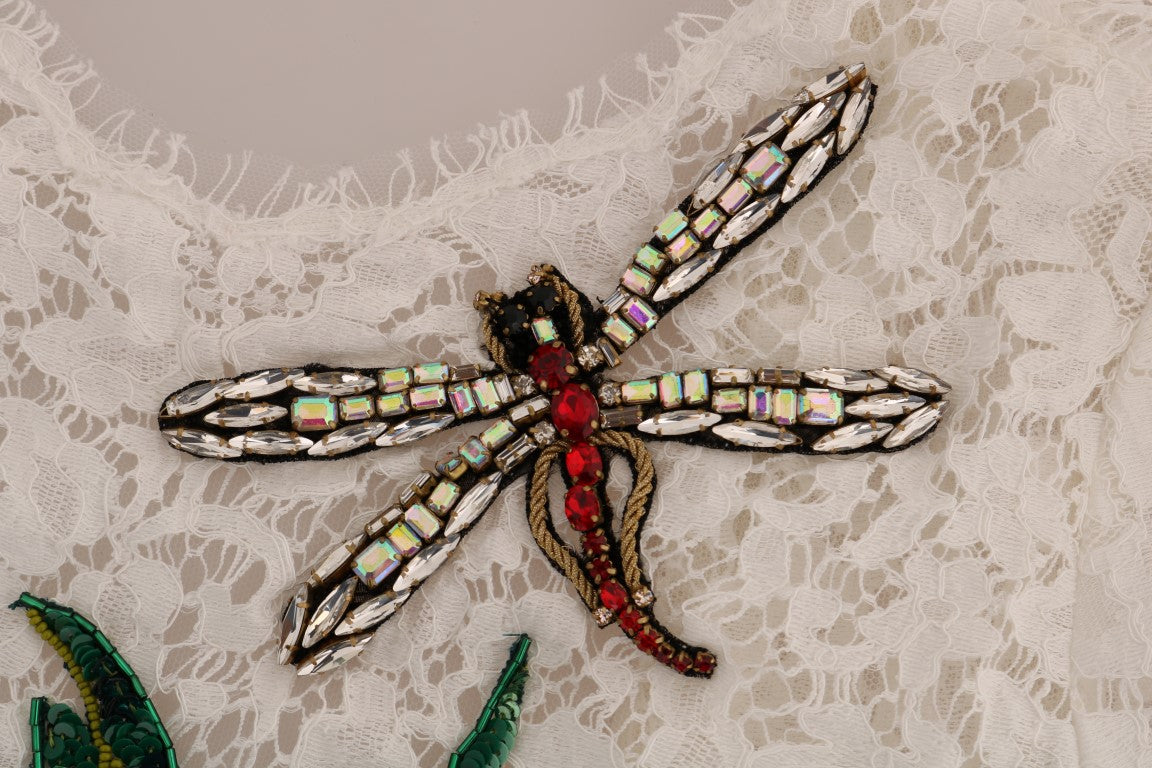 Dolce & Gabbana White Crystal Embellished Lace Blouse | Regal Royce