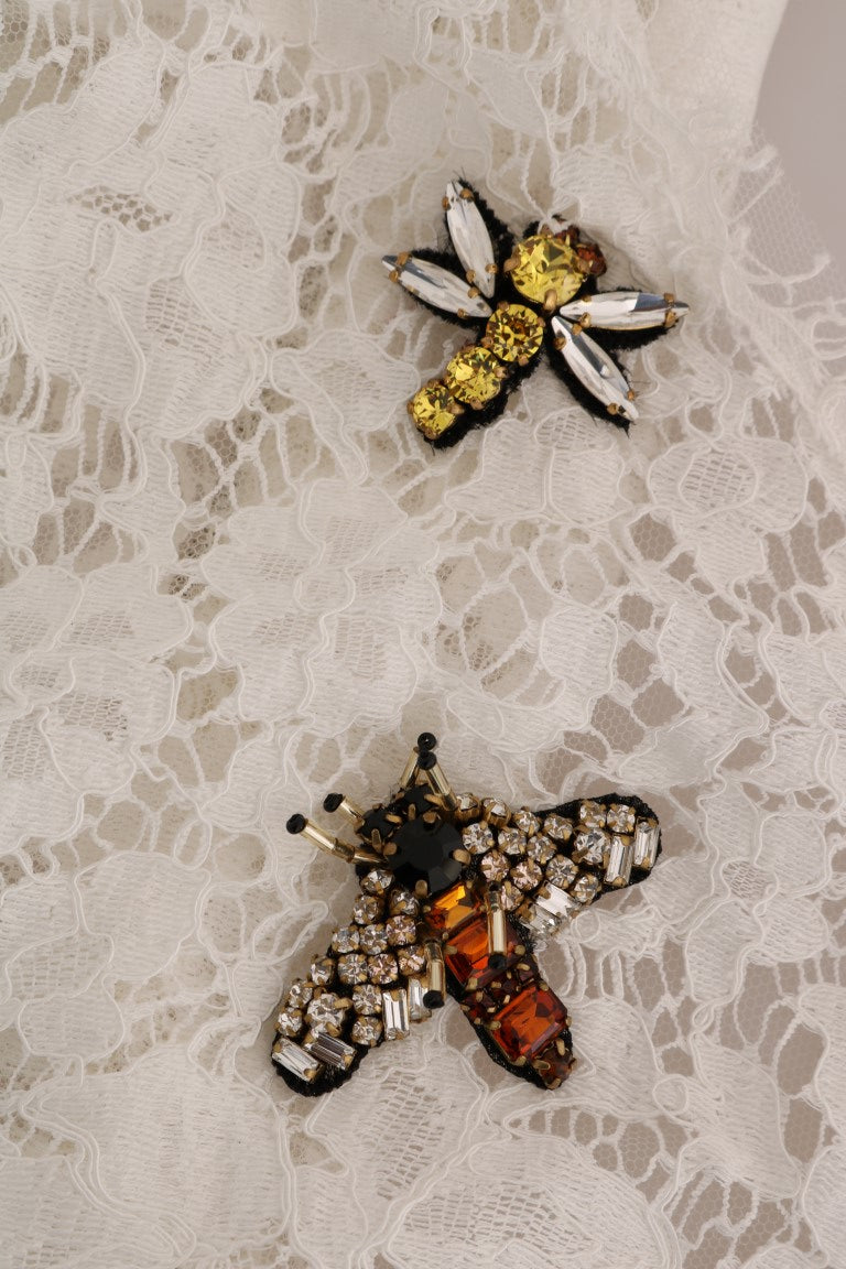 Dolce & Gabbana White Crystal Embellished Lace Blouse | Regal Royce
