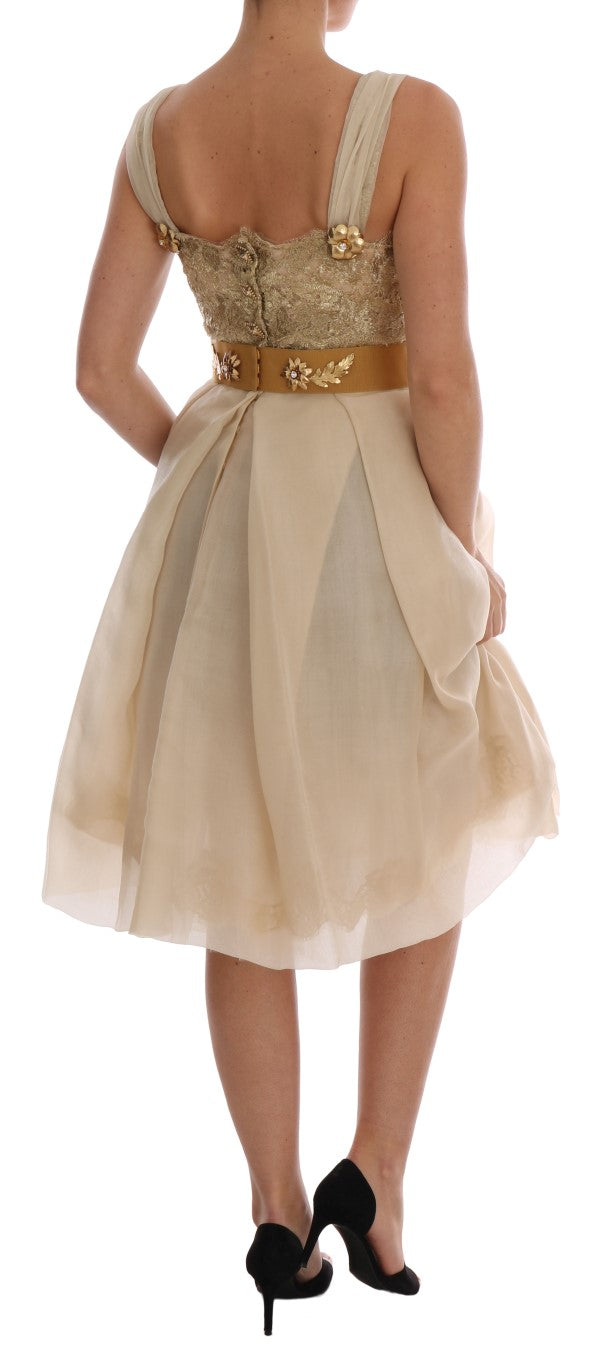 Dolce & Gabbana Gold Silk Crystal Embellished Dress | Regal Royce