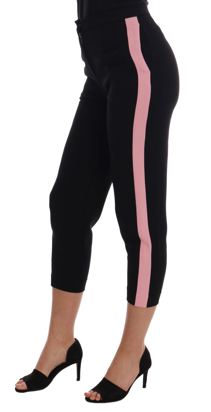 Dolce & Gabbana Black Stretch Pink Stripes Capri Pants | Regal Royce