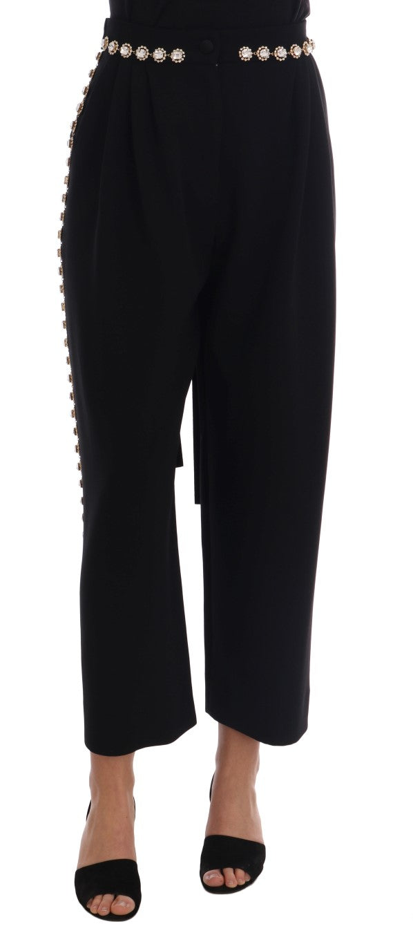 Dolce & Gabbana Black Wool Stretch Crystal Pants | Regal Royce