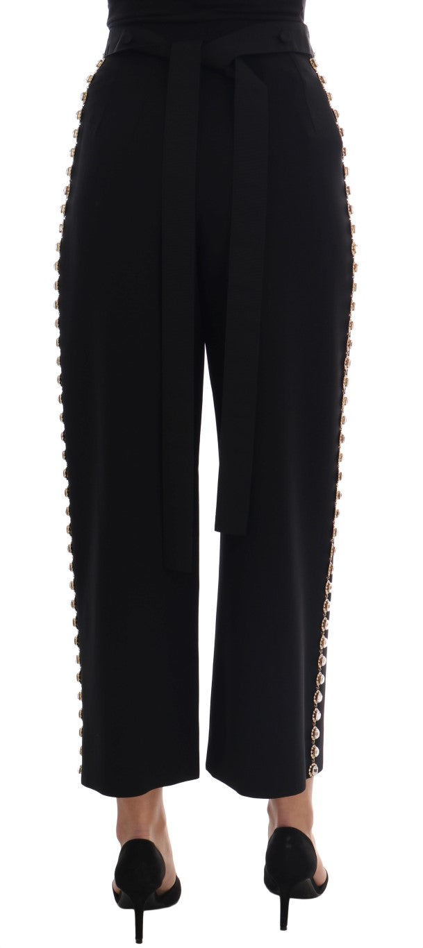 Dolce & Gabbana Black Wool Stretch Crystal Pants | Regal Royce