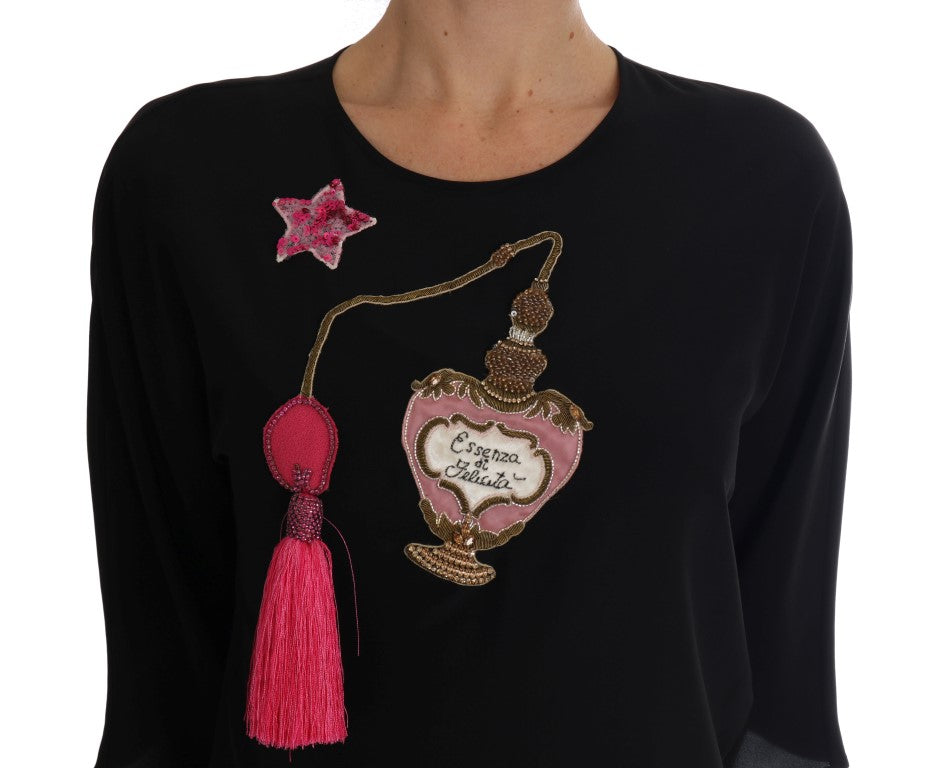 Dolce & Gabbana Black Silk Fairy Tale Top Crystal Blouse | Regal Royce