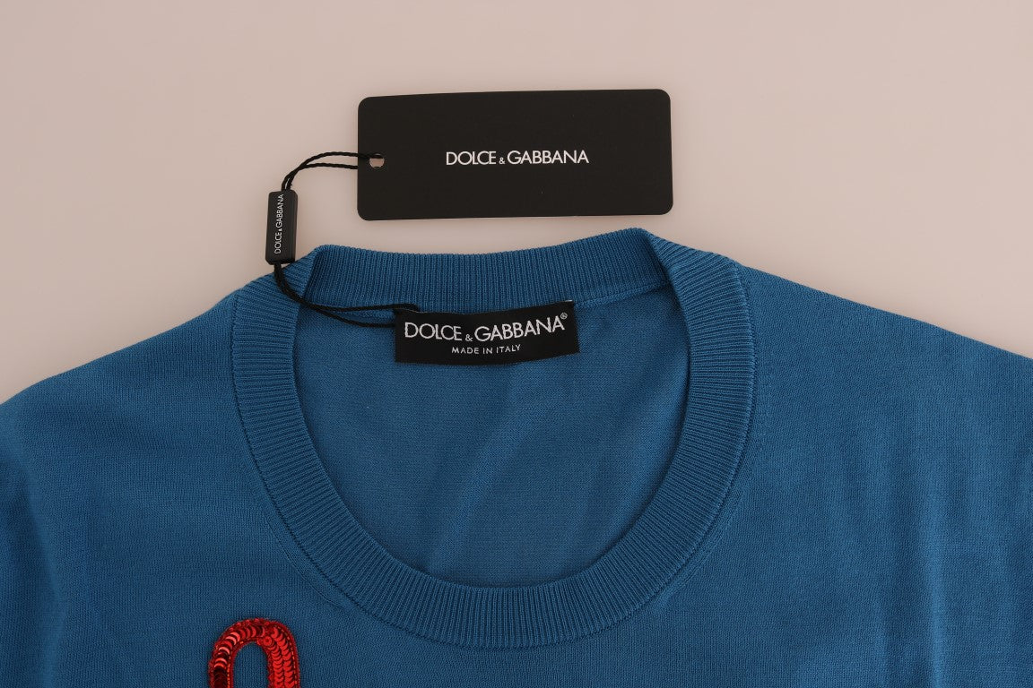 Dolce & Gabbana Blue Silk Love is Pullover Sweater | Regal Royce