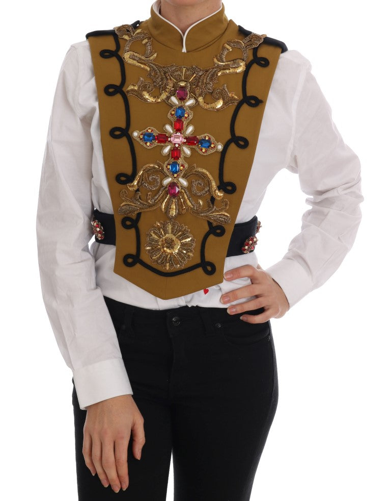 Dolce & Gabbana Yellow Crystal Cross Vest Jacket | Regal Royce