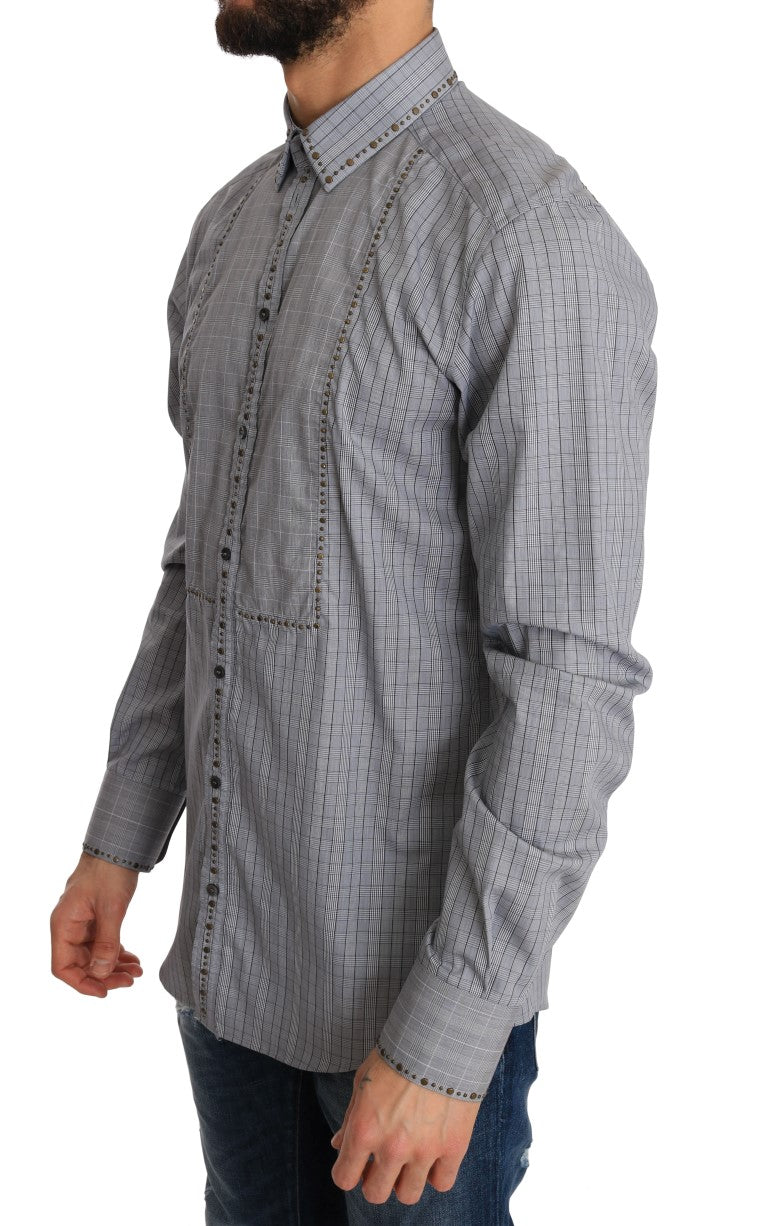 Dolce & Gabbana Gray Check GOLD Cotton Slim Fit Shirt | Regal Royce