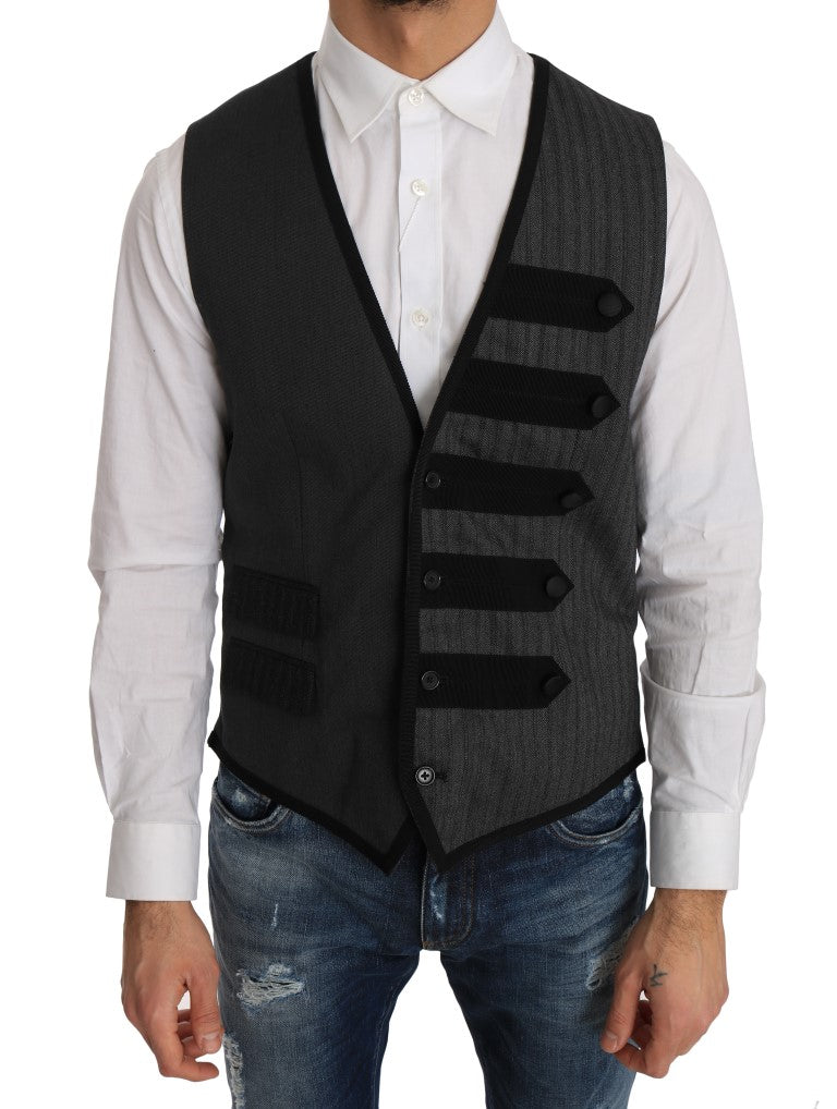 Dolce & Gabbana Gray Wool Patterned Slim Vest | Regal Royce