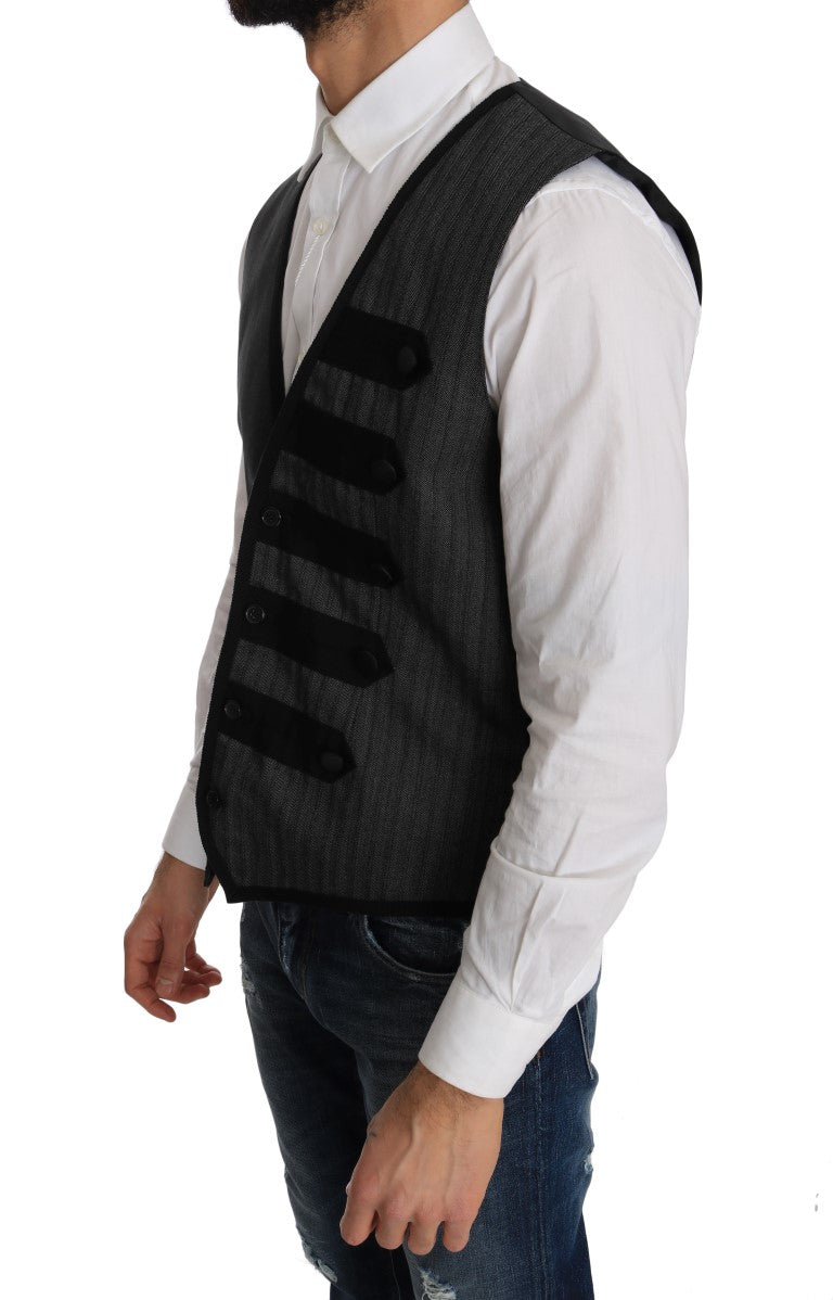 Dolce & Gabbana Gray Wool Patterned Slim Vest | Regal Royce