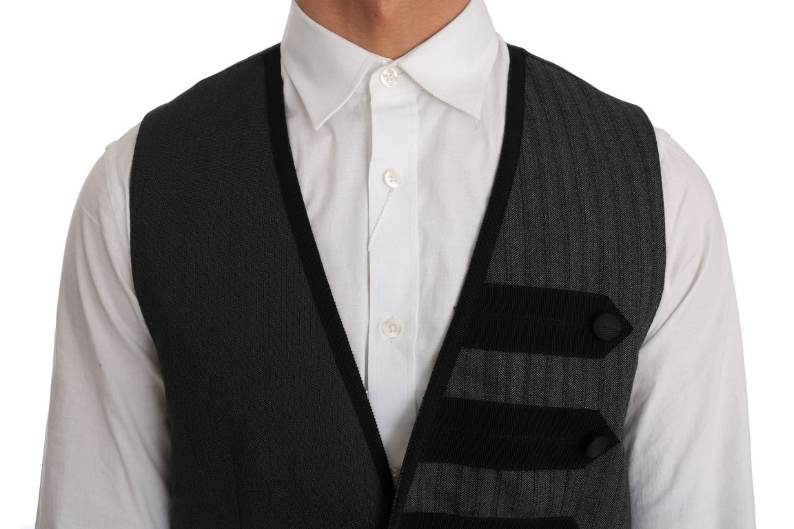 Dolce & Gabbana Gray Wool Patterned Slim Vest | Regal Royce