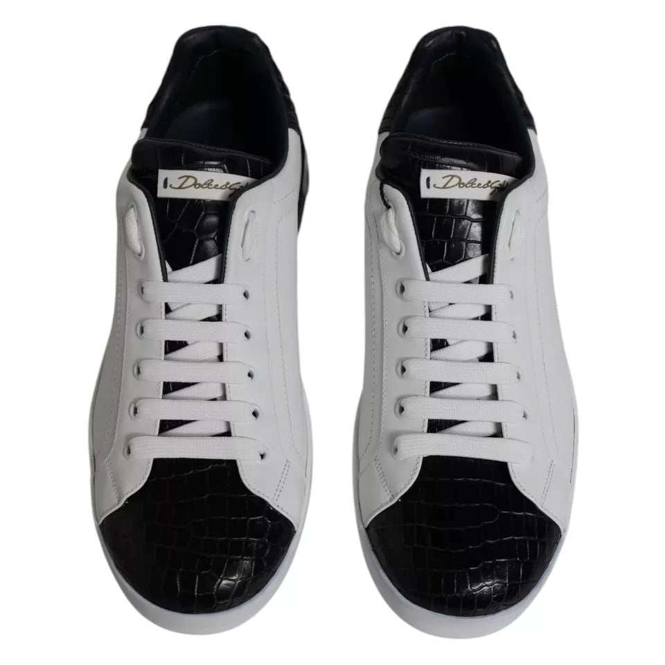 Dolce & Gabbana White Leather Logo Portofino Sneaker Shoes | Regal Royce