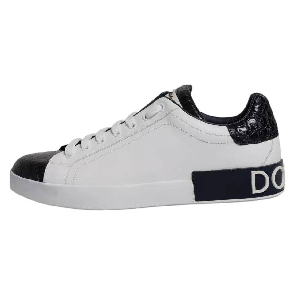 Dolce & Gabbana White Leather Logo Portofino Sneaker Shoes | Regal Royce