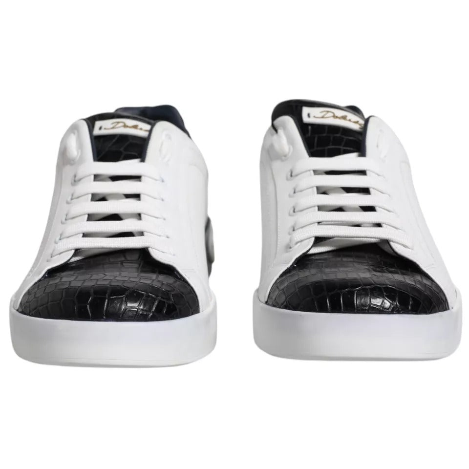 Dolce & Gabbana White Leather Logo Portofino Sneaker Shoes | Regal Royce