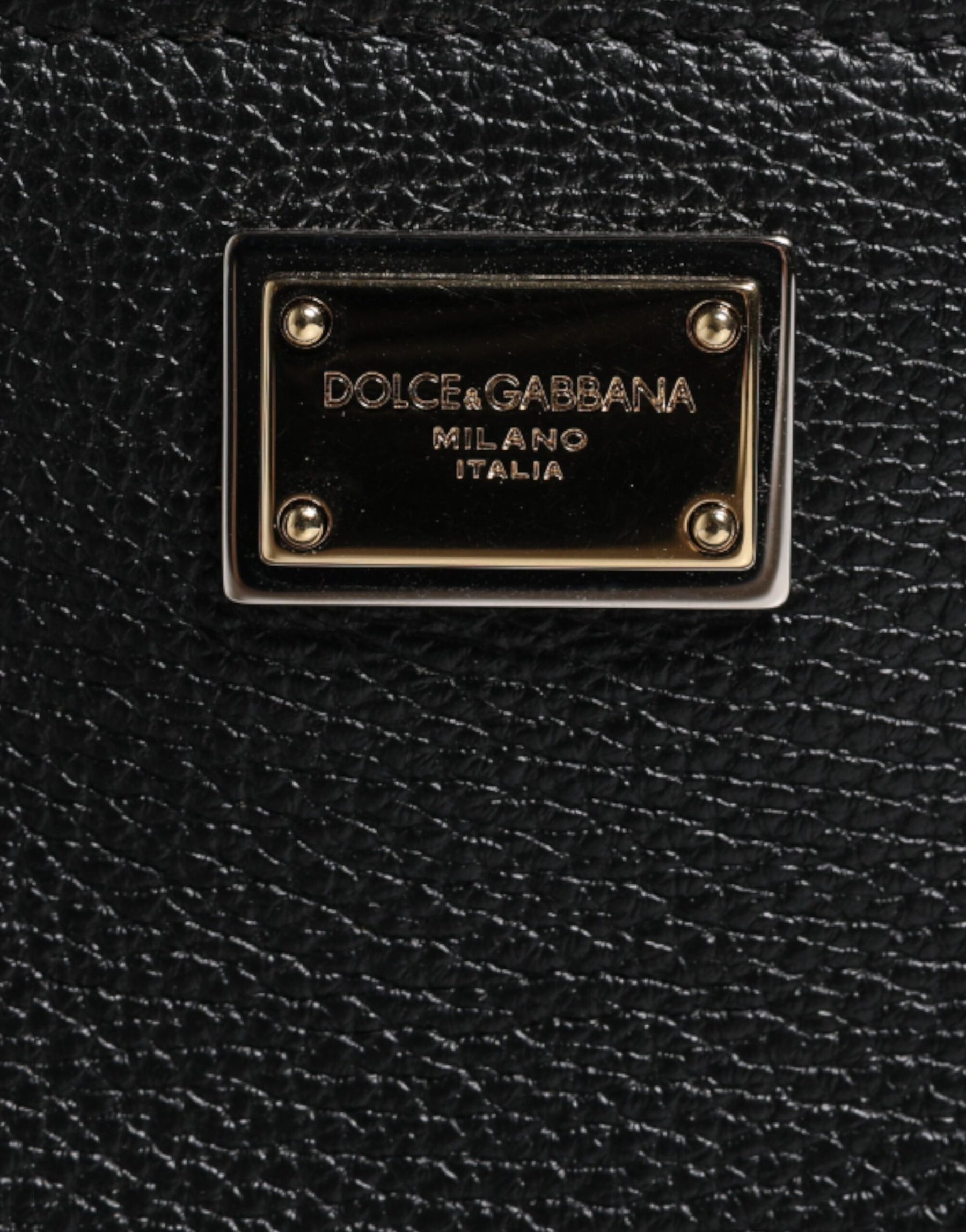 Dolce & Gabbana Black Grain Leather Logo Plaque Clutch Bag | Regal Royce