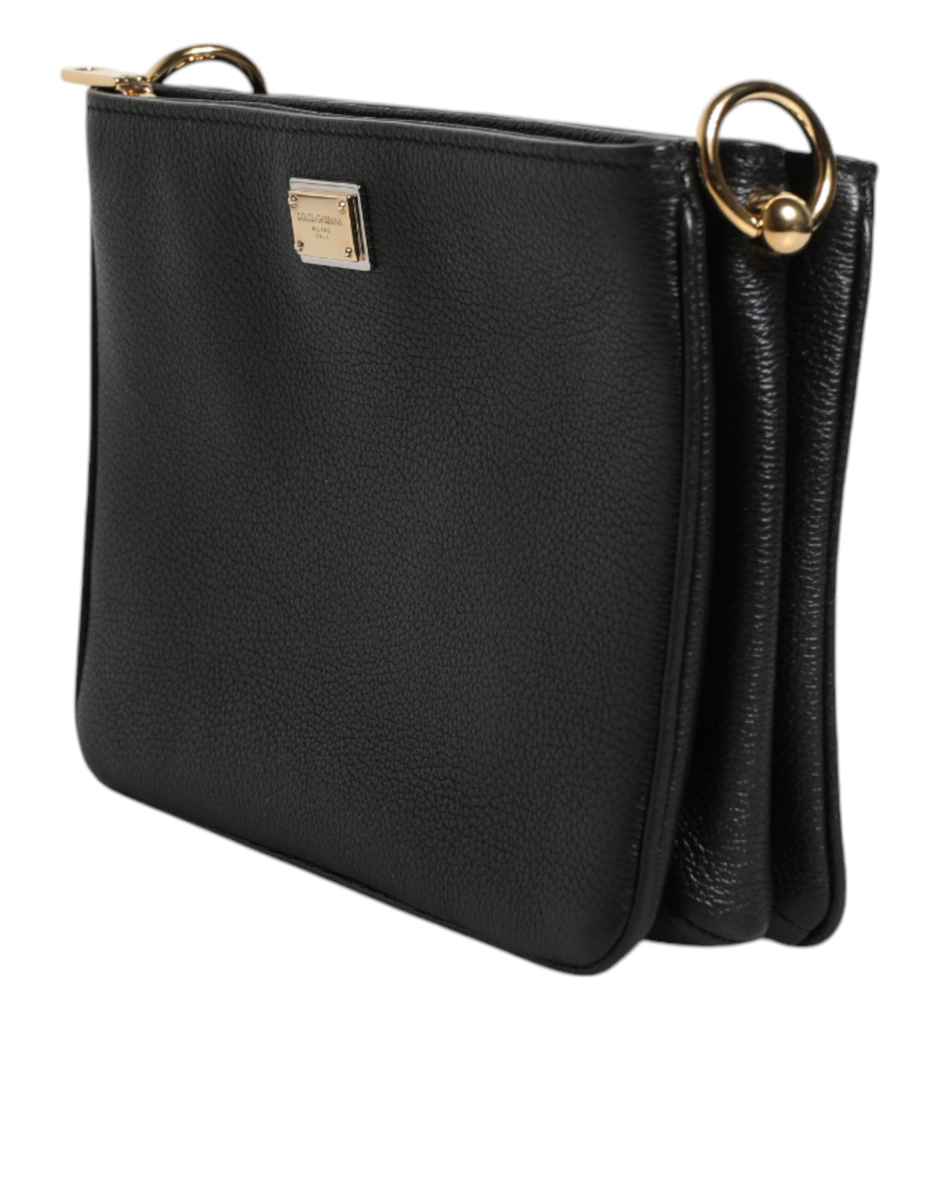 Dolce & Gabbana Black Grain Leather Logo Plaque Clutch Bag | Regal Royce