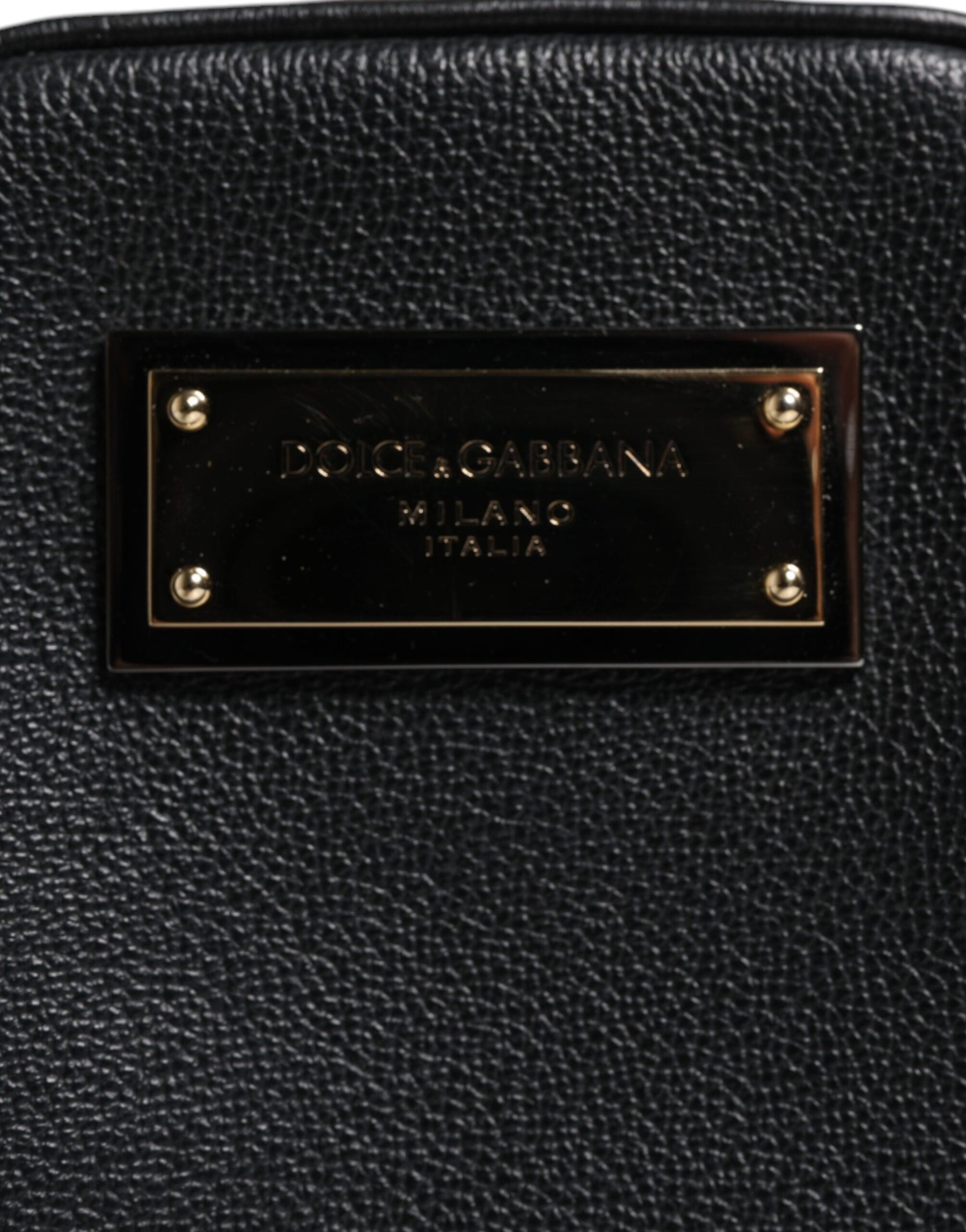 Dolce & Gabbana Black Grain Leather Logo Plaque Clutch Bag | Regal Royce