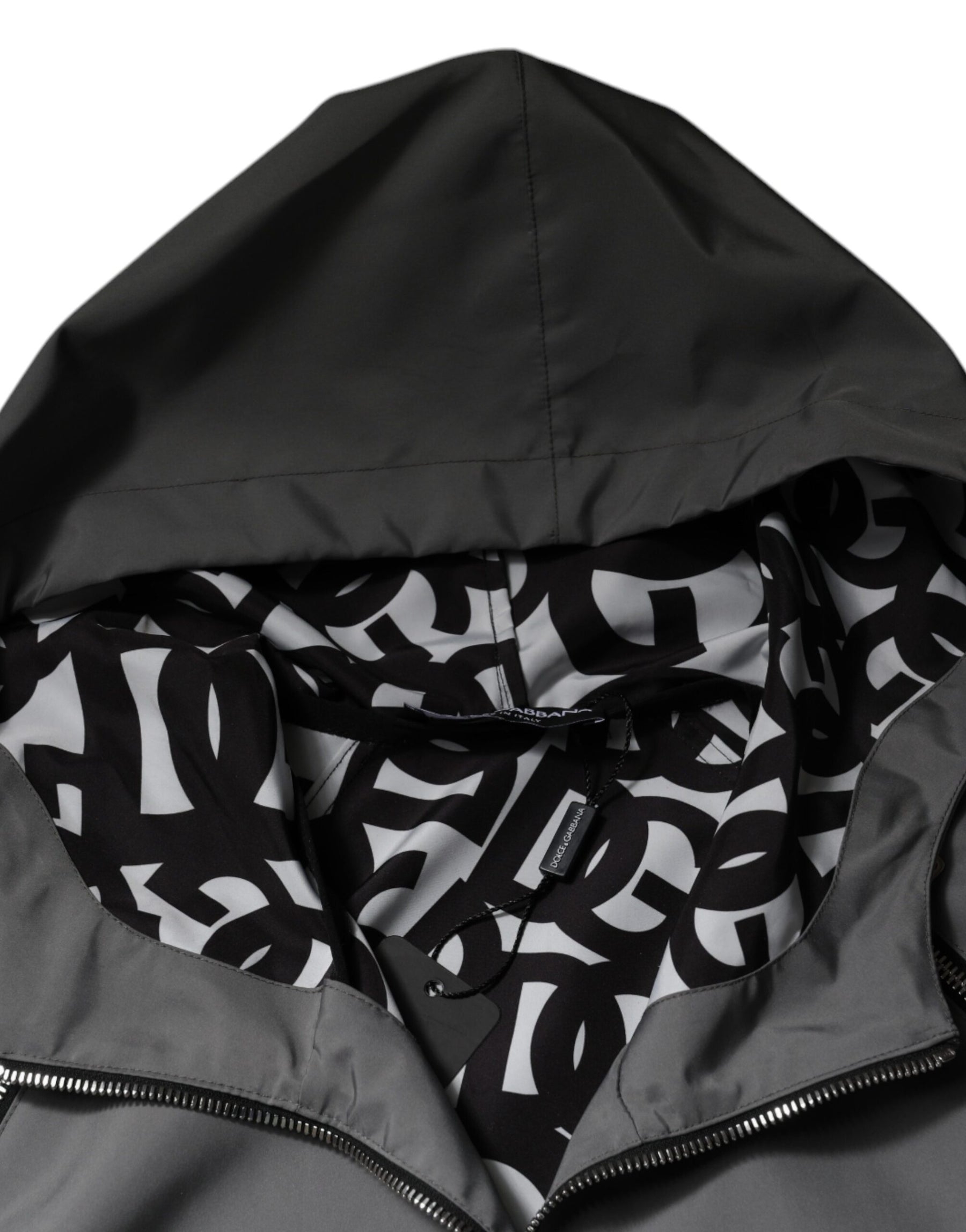 Dolce & Gabbana Gray Polyester Hooded Men Full Zip Jacket | Regal Royce