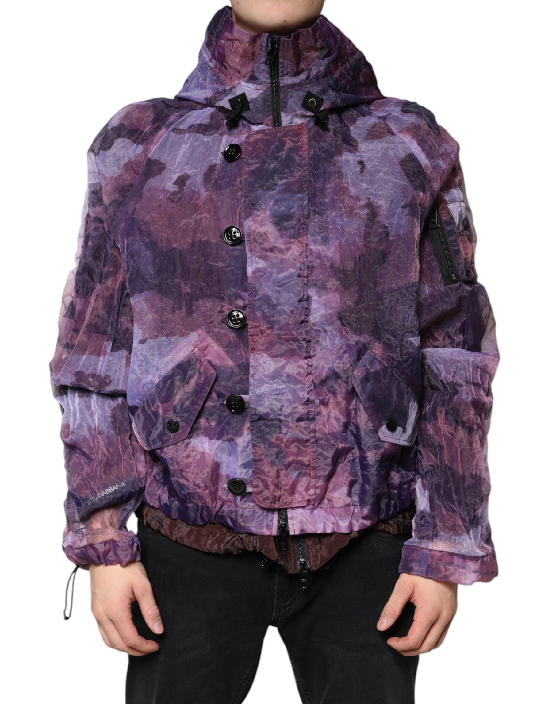 Dolce & Gabbana Purple Camouflage Hooded Men Blouson Jacket | Regal Royce