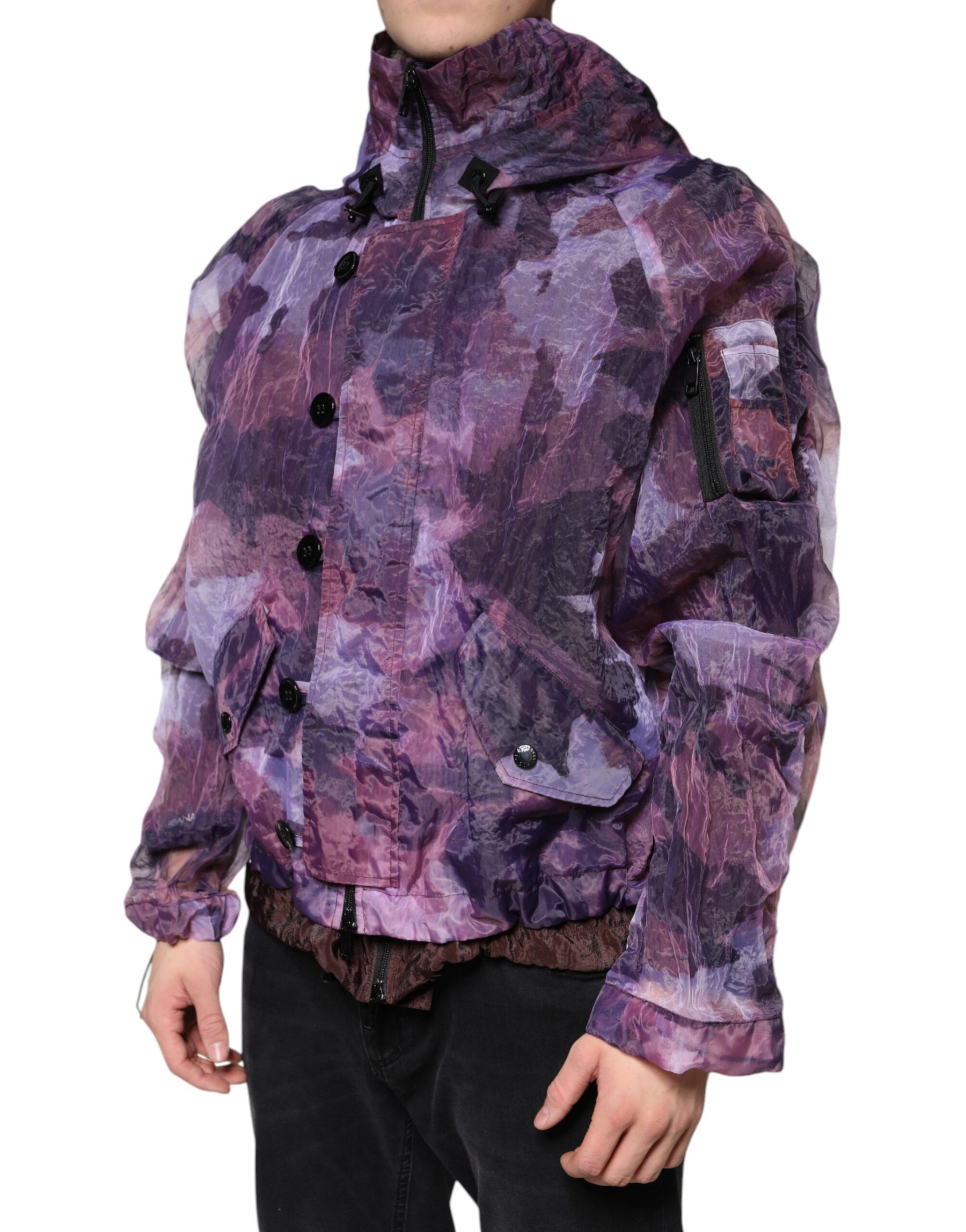 Dolce & Gabbana Purple Camouflage Hooded Men Blouson Jacket | Regal Royce