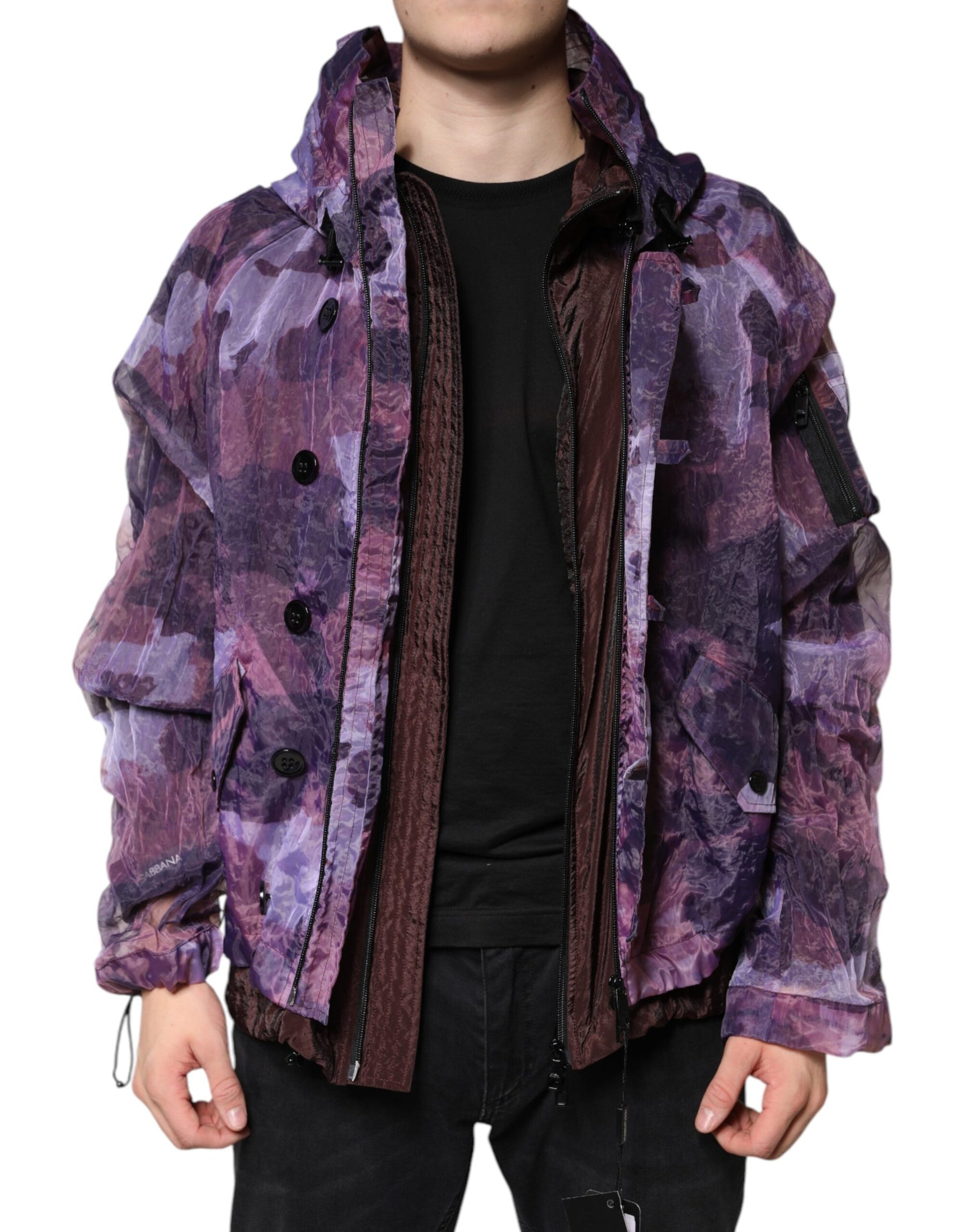Dolce & Gabbana Purple Camouflage Hooded Men Blouson Jacket | Regal Royce