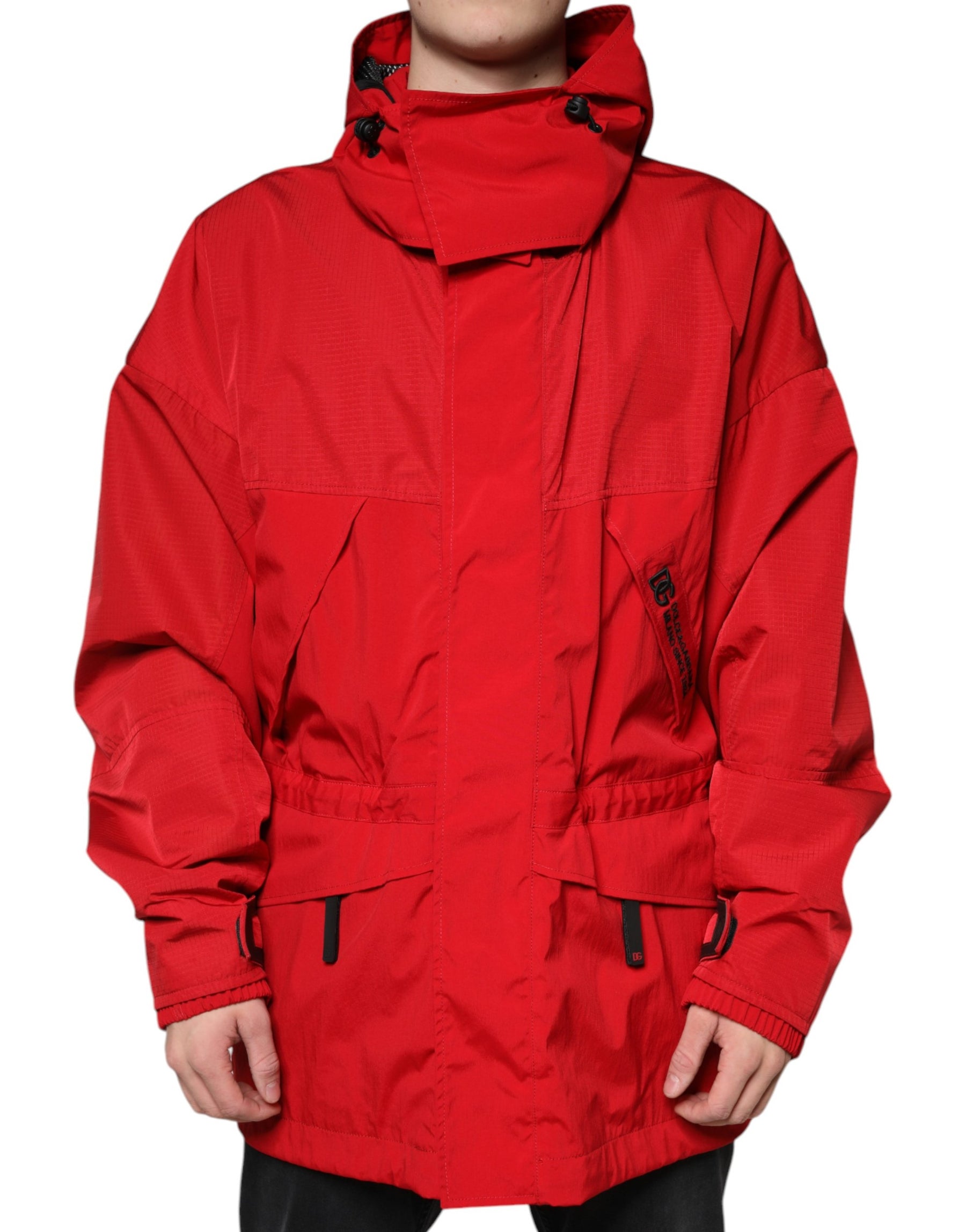 Dolce & Gabbana Red Nylon Hooded Men Full Zip Parka Jacket | Regal Royce