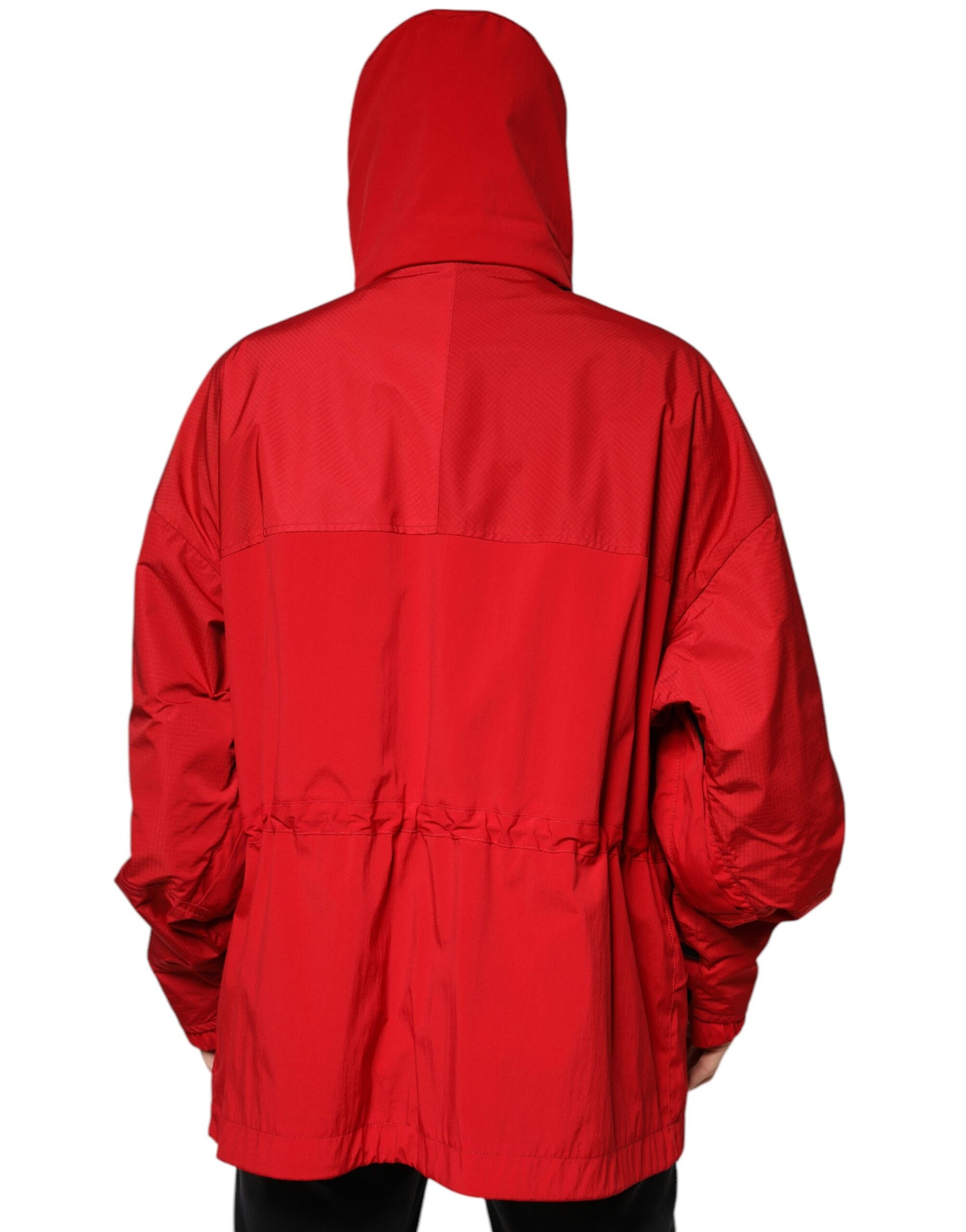 Dolce & Gabbana Red Nylon Hooded Men Full Zip Parka Jacket | Regal Royce