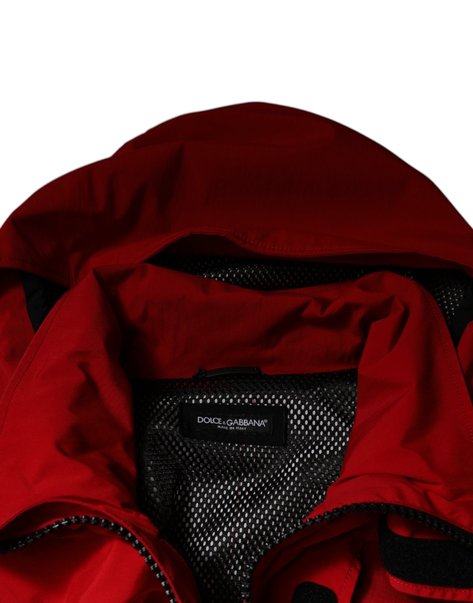 Dolce & Gabbana Red Nylon Hooded Men Full Zip Parka Jacket | Regal Royce