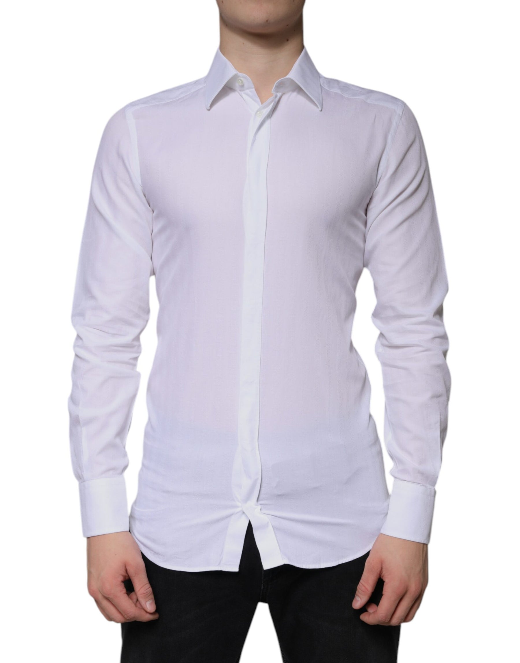 Dolce & Gabbana White Cotton Formal Men GOLD Dress Shirt | Regal Royce