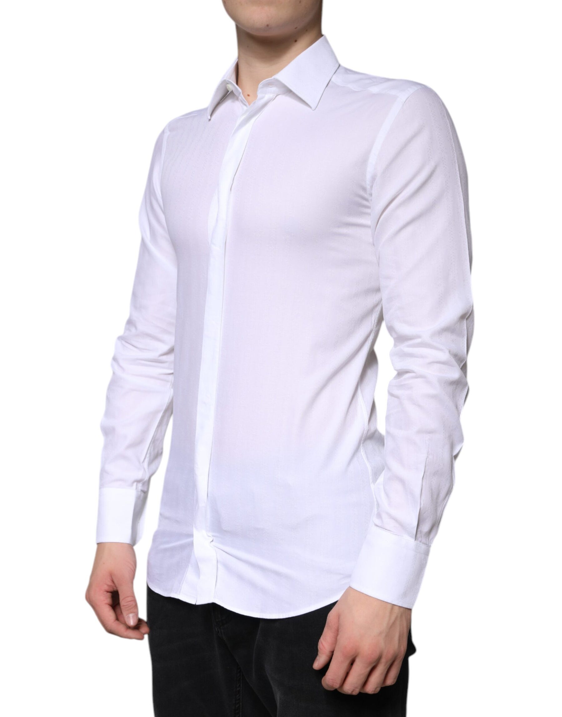 Dolce & Gabbana White Cotton Formal Men GOLD Dress Shirt | Regal Royce