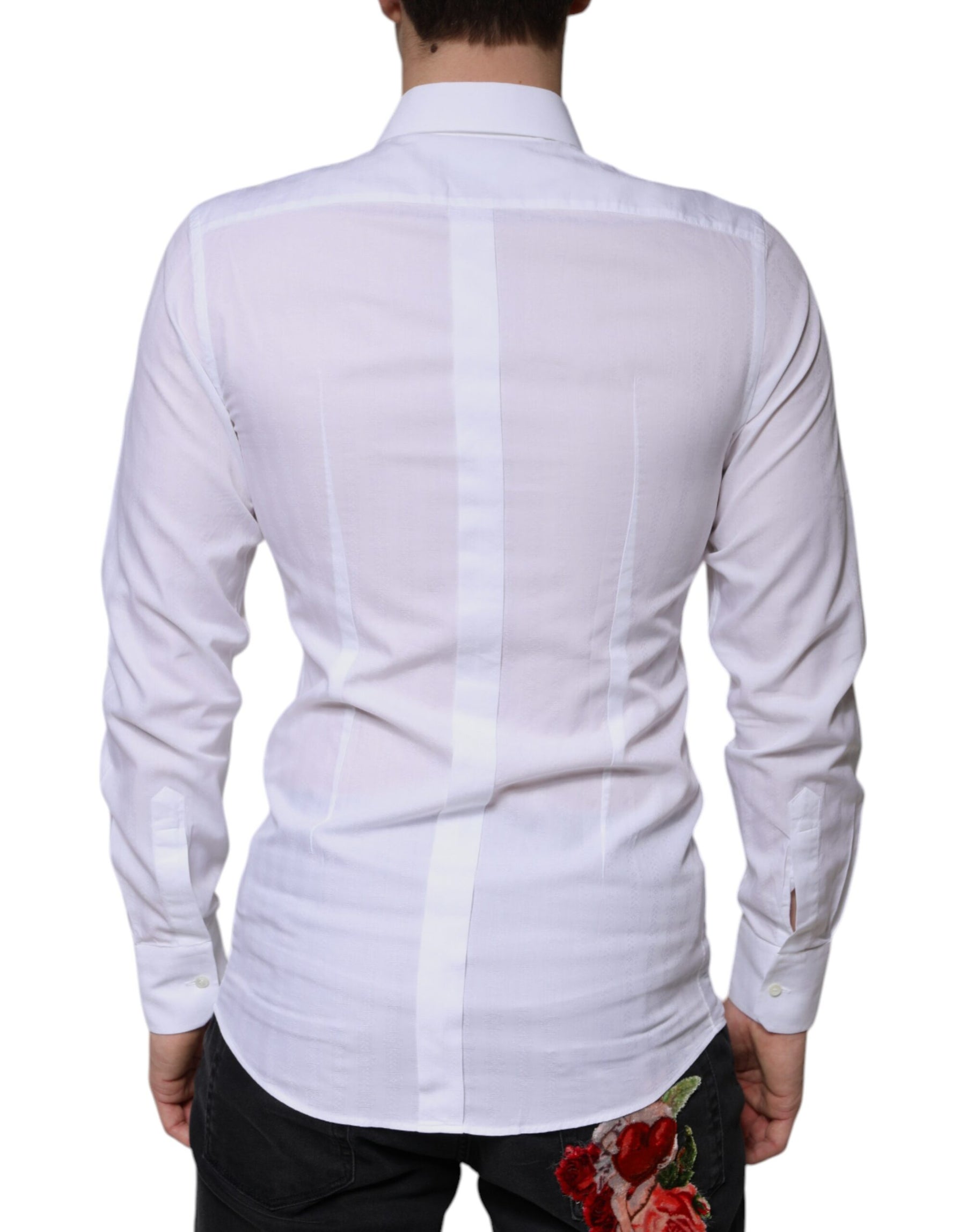 Dolce & Gabbana White Cotton Formal Men GOLD Dress Shirt | Regal Royce