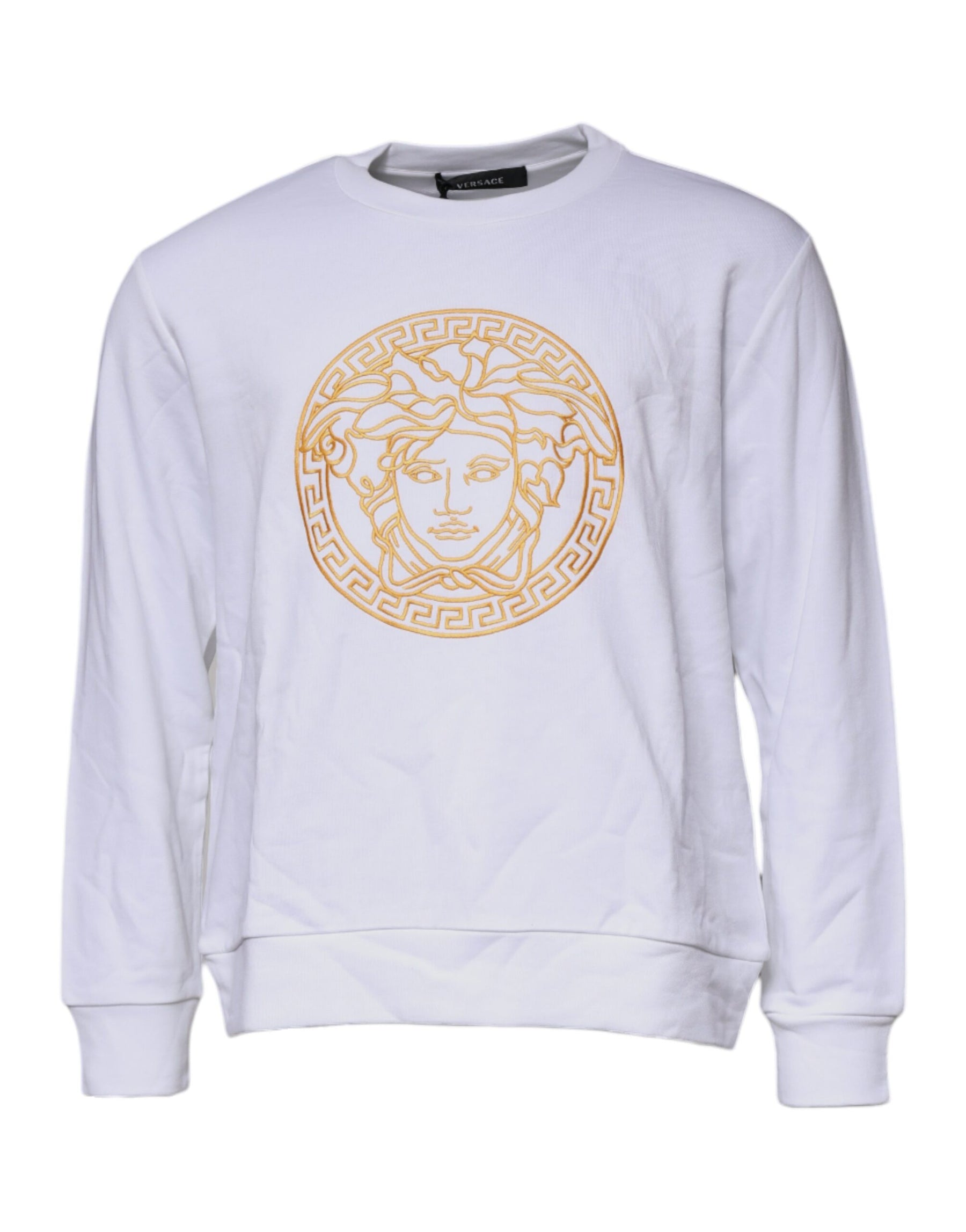 Versace White Medusa Embroidery Crew Neck Pullover Sweater | Regal Royce